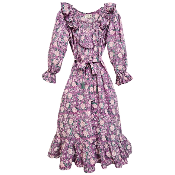 Nwot Mille Resort & Travel  Lavender June Floral Longsleeve Ruffled Midi Dress - Picture 15 of 15
